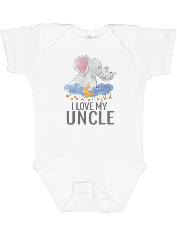 I Love My Uncle Cute Elephants in Night Sky Boys or Girls Baby Bodysuit