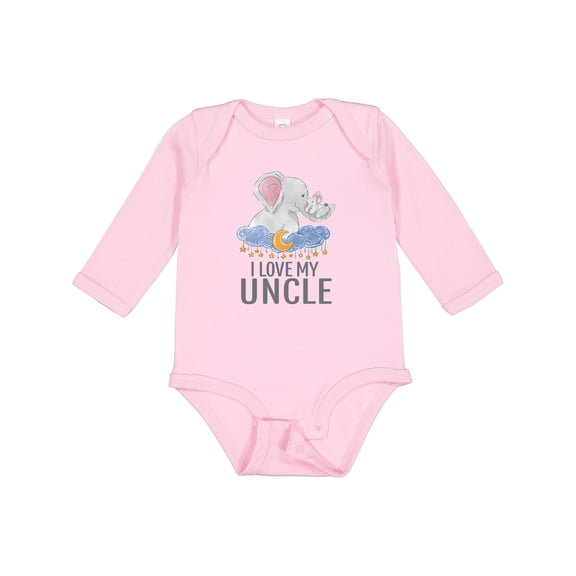 Inktastic I Love My Uncle Cute Elephants in Night Sky Boys or Girls Long Sleeve Baby Bodysuit