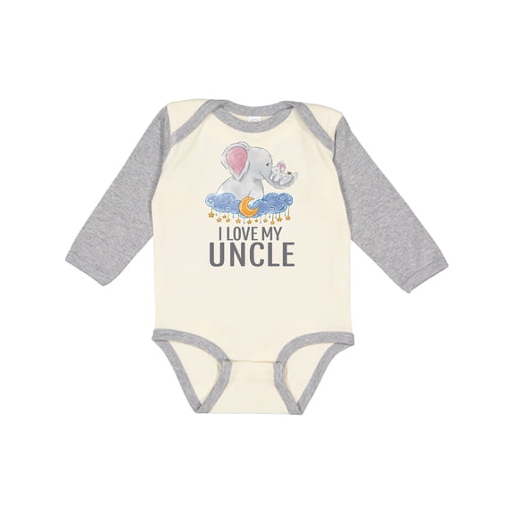 Inktastic I Love My Uncle Cute Elephants in Night Sky Boys or Girls Long Sleeve Baby Bodysuit