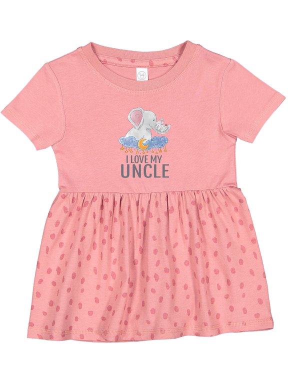 I Love My Uncle Cute Elephants in Night Sky Girls Baby Dress