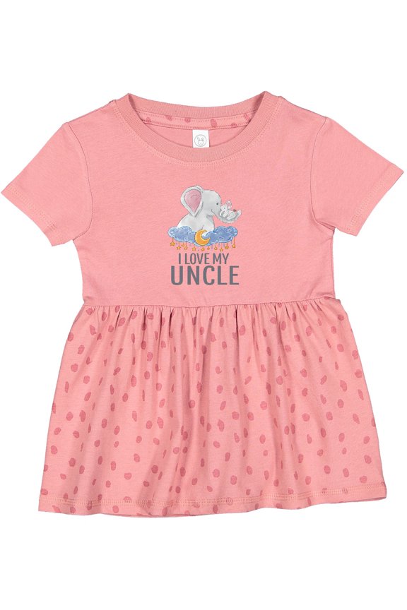I Love My Uncle Cute Elephants in Night Sky Girls Baby Dress