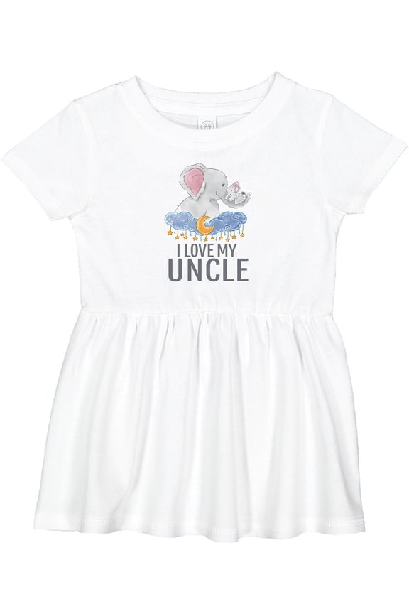 I Love My Uncle Cute Elephants in Night Sky Girls Baby Dress