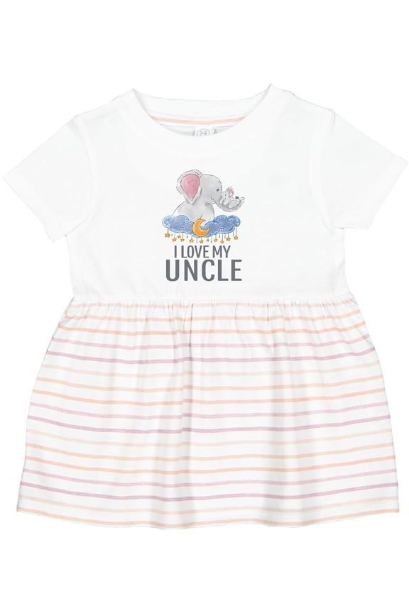 I Love My Uncle Cute Elephants in Night Sky Girls Baby Dress