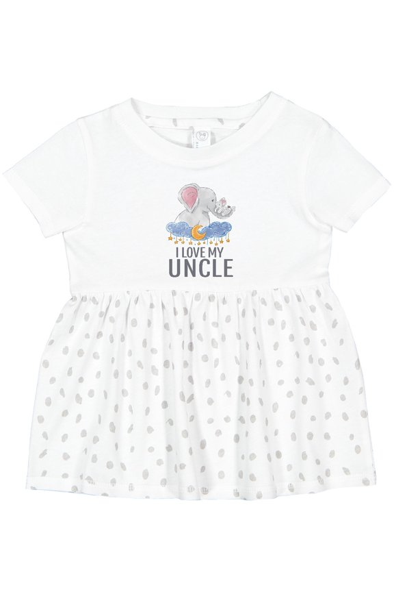 I Love My Uncle Cute Elephants in Night Sky Girls Baby Dress