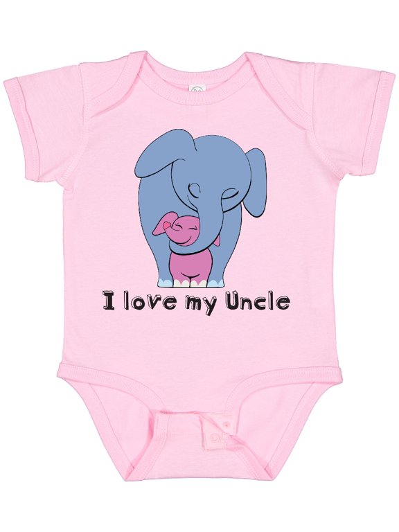 I Love My Uncle Elephant Blue Pink Girls Baby Bodysuit