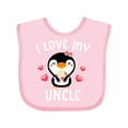 thumbnail image 1 of Inktastic I Love My Uncle with Cute Penguin and Hearts Girls Baby Bib, 1 of 4