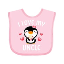 Inktastic I Love My Uncle with Cute Penguin and Hearts Girls Baby Bib