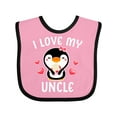 thumbnail image 1 of Inktastic I Love My Uncle with Cute Penguin and Hearts Girls Baby Bib, 1 of 4