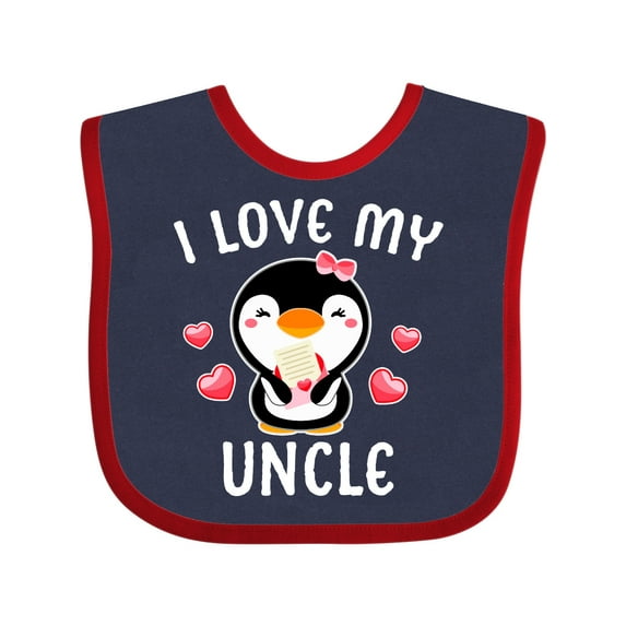 Inktastic I Love My Uncle with Cute Penguin and Hearts Girls Baby Bib