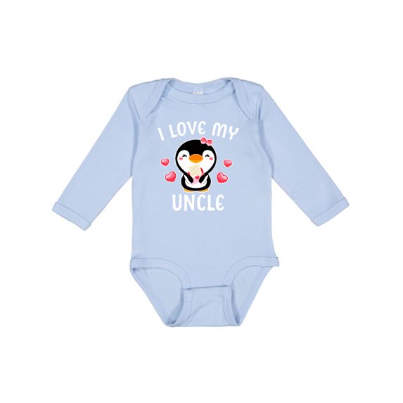 Inktastic I Love My Uncle with Cute Penguin and Hearts Girls Long Sleeve Baby Bodysuit