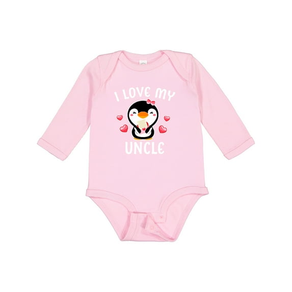 Inktastic I Love My Uncle with Cute Penguin and Hearts Girls Long Sleeve Baby Bodysuit