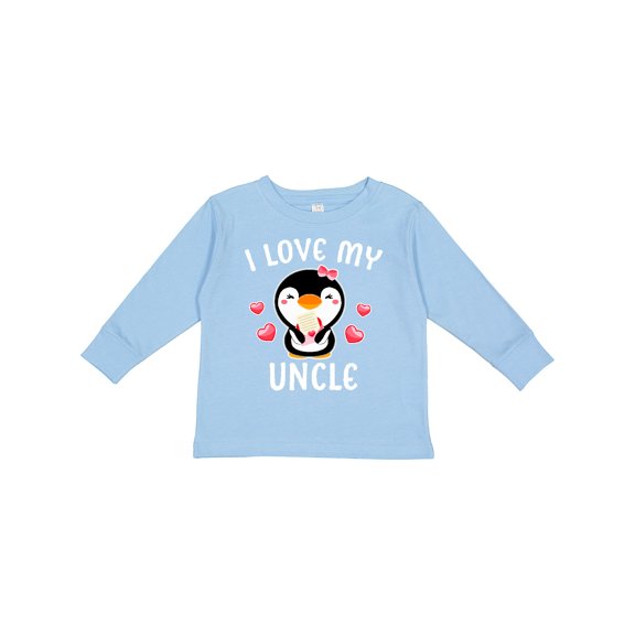 Inktastic I Love My Uncle with Cute Penguin and Hearts Girls Long Sleeve Toddler T-Shirt