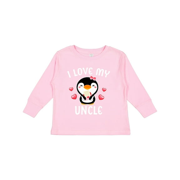 Inktastic I Love My Uncle with Cute Penguin and Hearts Girls Long Sleeve Toddler T-Shirt
