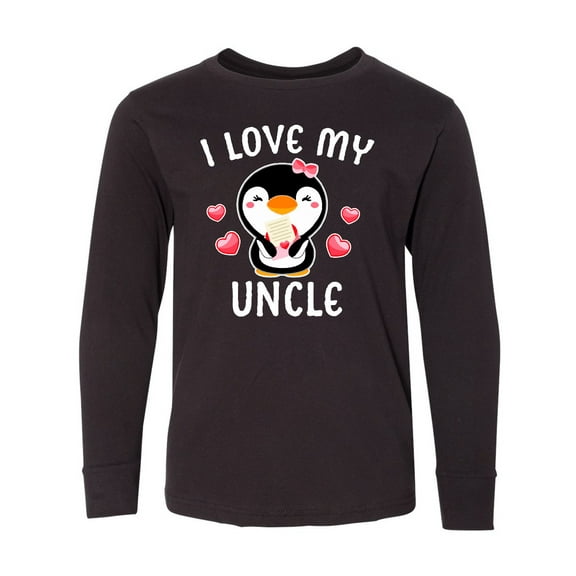 Inktastic I Love My Uncle with Cute Penguin and Hearts Long Sleeve Youth T-Shirt