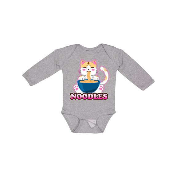 Inktastic I Love Noodles with Cat Illustration Boys or Girls Long Sleeve Baby Bodysuit