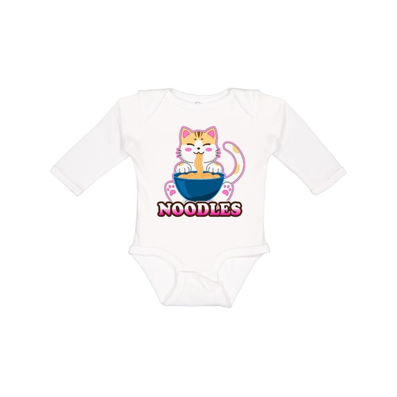 Inktastic I Love Noodles with Cat Illustration Boys or Girls Long Sleeve Baby Bodysuit
