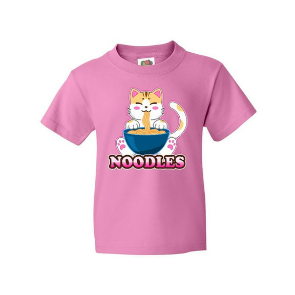Inktastic I Love Noodles with Cat Illustration Youth T-Shirt