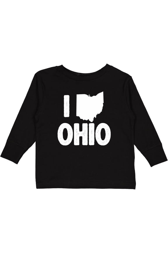 I Love Ohio with State Silhouette Boys or Girls Long Sleeve Toddler T-Shirt