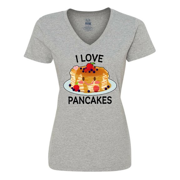 Inktastic I Love Pancakes with Cute Stack of Pancakes Women's V-Neck T-Shirt