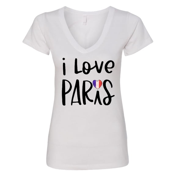 Inktastic I Love Paris French Flag Heart Women's V-Neck T-Shirt