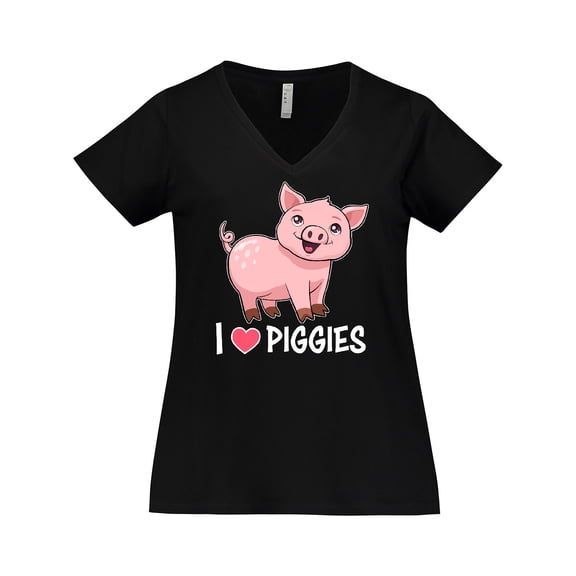 Inktastic I Love Piggies- Cute Pig Women's Plus Size V-Neck T-Shirt