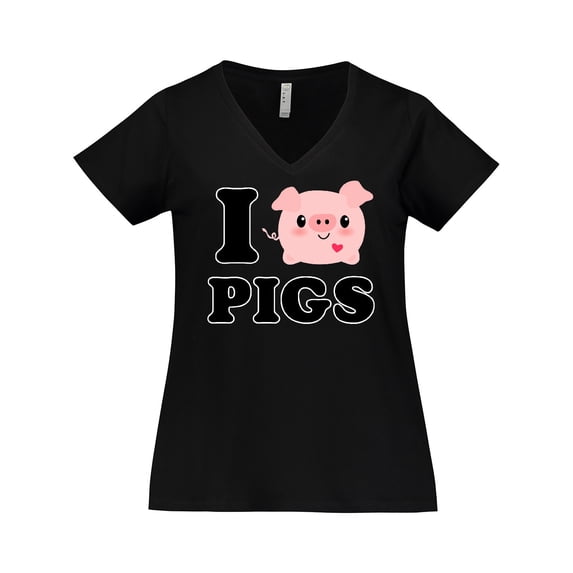 Inktastic I Love Pigs Women's Plus Size V-Neck T-Shirt