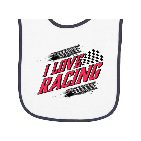 Inktastic I Love Racing with Tire Marks Baby Terry Cloth Bib