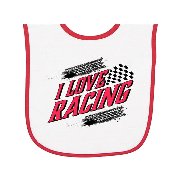 Inktastic I Love Racing with Tire Marks Baby Terry Cloth Bib