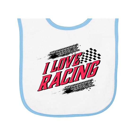 Inktastic I Love Racing with Tire Marks Baby Terry Cloth Bib