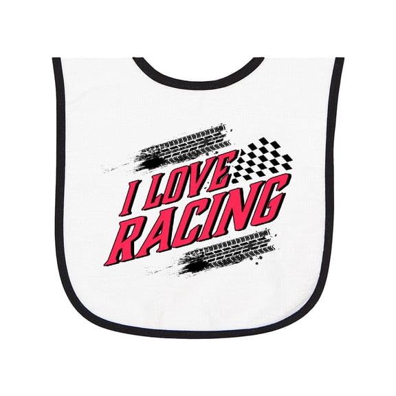 Inktastic I Love Racing with Tire Marks Baby Terry Cloth Bib