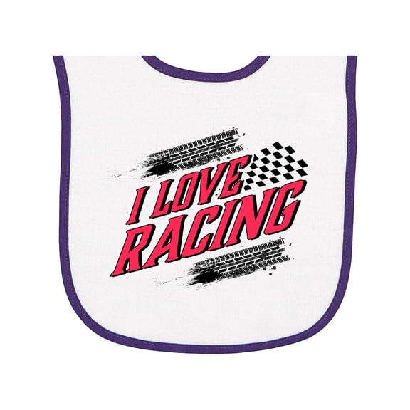 Inktastic I Love Racing with Tire Marks Baby Terry Cloth Bib