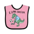 thumbnail image 1 of Inktastic I Love Soccer-Dinosaur in Blue Boys or Girls Baby Bib, 1 of 4