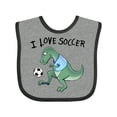thumbnail image 1 of Inktastic I Love Soccer-Dinosaur in Blue Boys or Girls Baby Bib, 1 of 4
