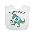 thumbnail image 1 of Inktastic I Love Soccer-Dinosaur in Blue Boys or Girls Baby Bib, 1 of 4