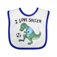 thumbnail image 1 of Inktastic I Love Soccer-Dinosaur in Blue Boys or Girls Baby Bib, 1 of 4