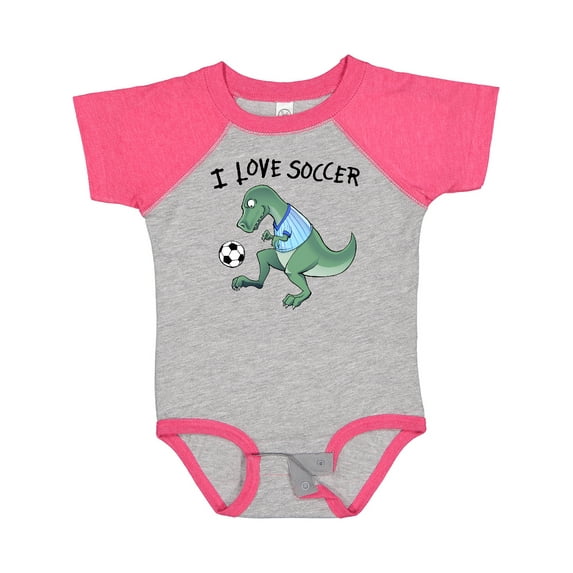 Inktastic I Love Soccer-Dinosaur in Blue Boys or Girls Baby Bodysuit
