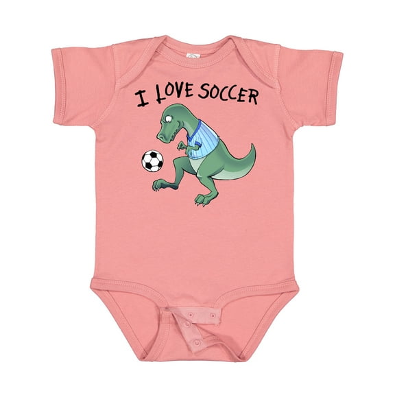 Inktastic I Love Soccer-Dinosaur in Blue Boys or Girls Baby Bodysuit