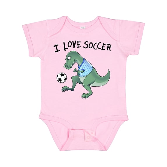 Inktastic I Love Soccer-Dinosaur in Blue Boys or Girls Baby Bodysuit