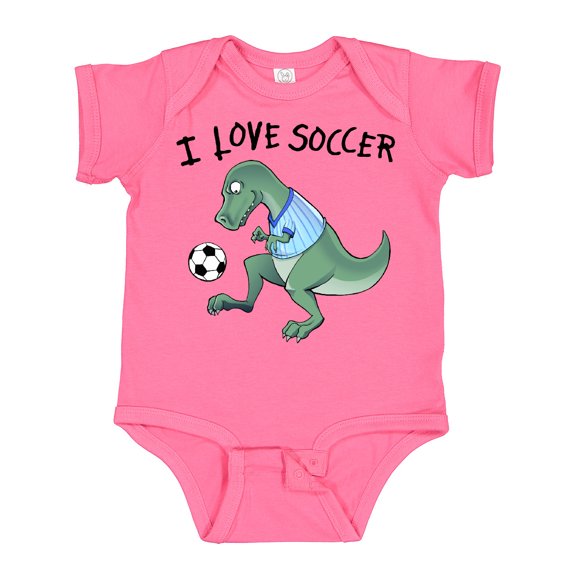 Inktastic I Love Soccer-Dinosaur in Blue Boys or Girls Baby Bodysuit