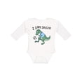 thumbnail image 1 of Inktastic I Love Soccer-Dinosaur in Blue Boys or Girls Long Sleeve Baby Bodysuit, 1 of 5