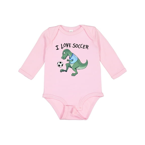Inktastic I Love Soccer-Dinosaur in Blue Boys or Girls Long Sleeve Baby Bodysuit
