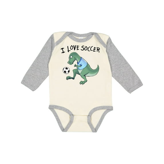 Inktastic I Love Soccer-Dinosaur in Blue Boys or Girls Long Sleeve Baby Bodysuit