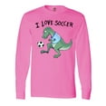 thumbnail image 1 of Inktastic I Love Soccer-dinosaur in Blue Long Sleeve T-Shirt, 1 of 5