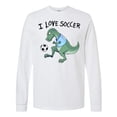 thumbnail image 1 of Inktastic I Love Soccer-dinosaur in Blue Long Sleeve T-Shirt, 1 of 5
