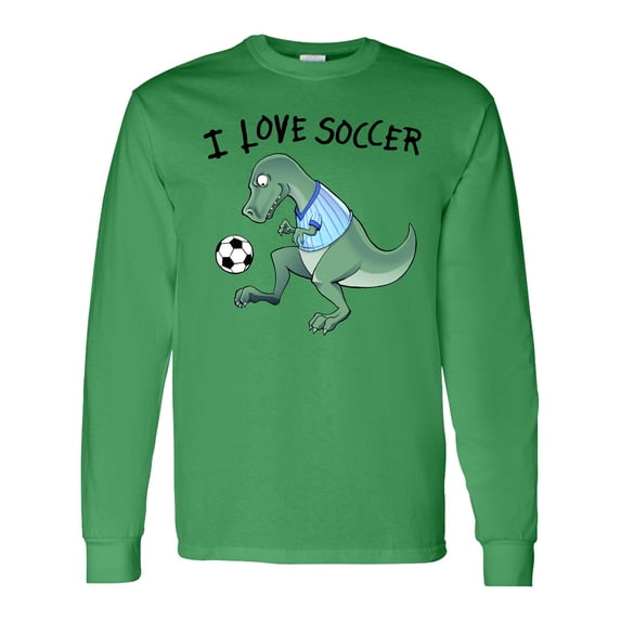 Inktastic I Love Soccer-dinosaur in Blue Long Sleeve T-Shirt