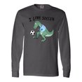 thumbnail image 1 of Inktastic I Love Soccer-Dinosaur in Blue Long Sleeve T-Shirt, 1 of 4