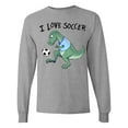 thumbnail image 1 of Inktastic I Love Soccer-dinosaur in Blue Long Sleeve T-Shirt, 1 of 5