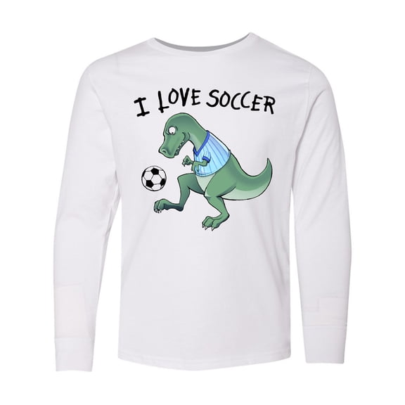 Inktastic I Love Soccer-Dinosaur in Blue Long Sleeve Youth T-Shirt