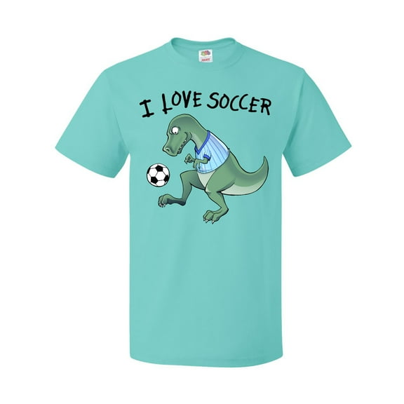 Inktastic I Love Soccer-Dinosaur in Blue T-Shirt