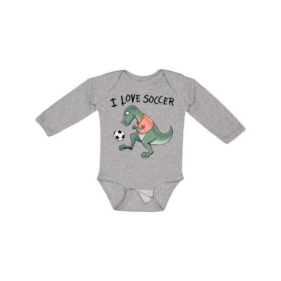 Inktastic I Love Soccer-Dinosaur in Orange Boys or Girls Long Sleeve Baby Bodysuit